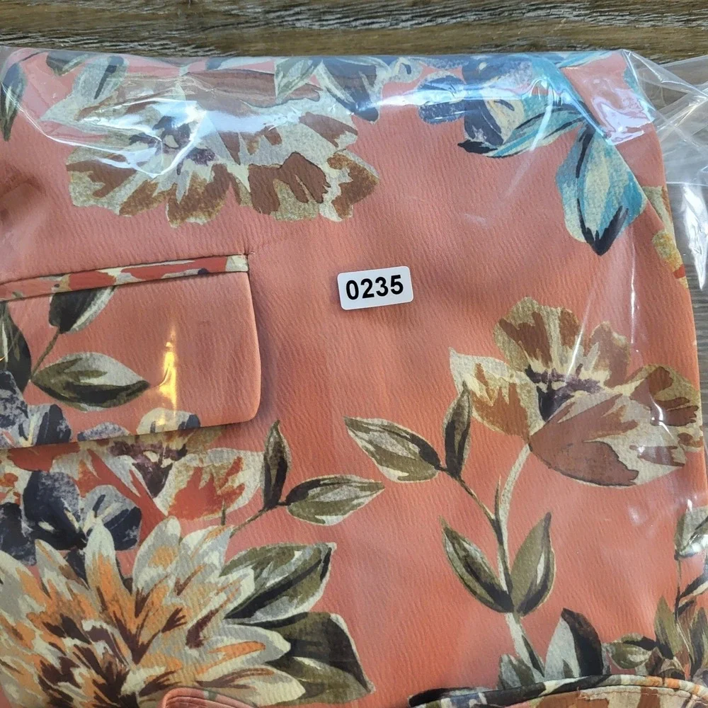 Zara Basic Floral Blazer Salmon Pink Split Bell Sleeve Open Front Jacket Small